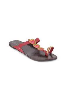 The Desi Dulhan Women Red Embellished Leather Ethnic Flats