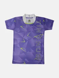 TINY HUG Boys Purple Printed V-Neck T-shirt