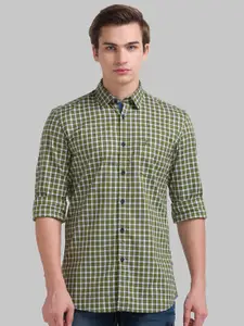 Parx Men Green Slim Fit Checked Casual Shirt