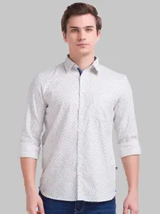 Parx Men Beige Slim Fit Printed Cotton Casual Shirt