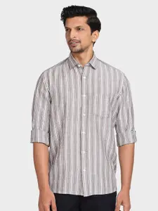 ColorPlus Men Grey Tailored Fit Striped Casual Shirt