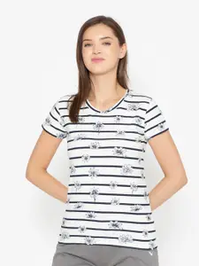 Vami Women White Striped Slim Fit T-shirt