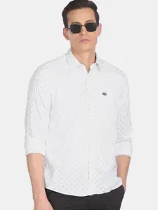 Arrow Sport Men White Cotton Slim Fit Printed Formal Shirt