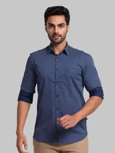 Parx Men Blue Slim Fit Printed Cotton  Casual Shirt