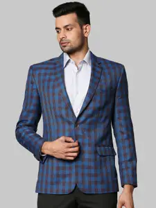 Raymond Men Blue & Purple Checked Cotton Single-Breasted Blazer