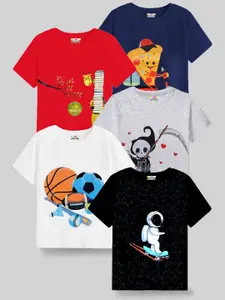 KUCHIPOO Boys Multicolor Pack Of 5 Printed  Applique T-shirt