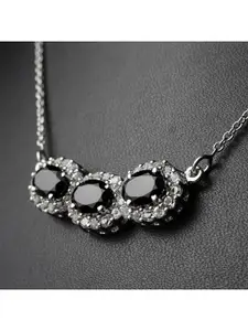 HIFLYER JEWELS Silver-Toned & Black Sterling Silver Rhodium-Plated Necklace