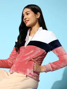 Sweet Dreams Women Pink & White Colourblocked Sweatshirt