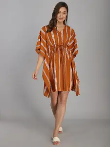 Fashfun Orange & White Striped Crepe Kaftan Dress