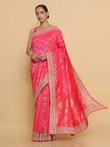 Soch Pink & Gold-Toned Woven Design Zari Pure Silk Saree