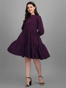 Kinjo Purple Crepe Formal A-Line Dress