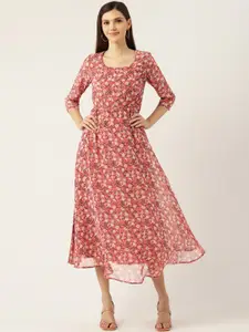 Deewa Red Floral Georgette Maxi Dress