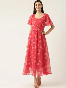 Deewa Pink Floral Chiffon Maxi Dress