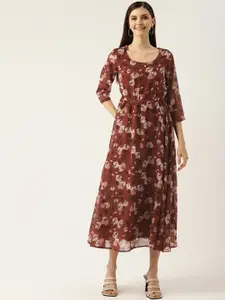 Deewa Maroon Floral Georgette Maxi Dress