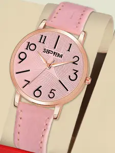 Septem Women Pink Printed Dial & Pink Leather Straps Analogue Watch