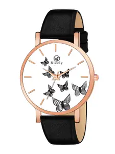 Septem Women Black Printed Dial & Black Butterfly  Leather Straps Analogue Watch