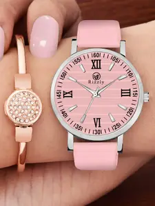 Septem Women Pink Dial & Pink Leather Bracelet Style Straps Analogue Watch