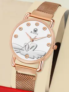 Septem Women White Dial & Rose Gold Toned Bracelet Style Straps Analogue Watch SP-143
