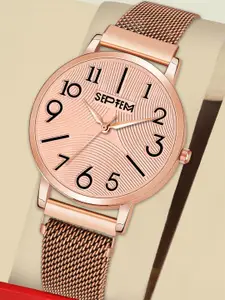 Septem Women Rose Gold-Toned Printed Dial & Rose Gold Toned Stainless Steel Bracelet Style Straps Analogue Watch