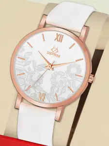 Septem Women White Patterned Dial & White Leather Straps Analogue Watch