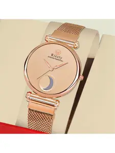 Septem Women Rose Gold-Toned Embellished Dial & Rose Gold Toned Stainless Steel Bracelet Style Straps Watch
