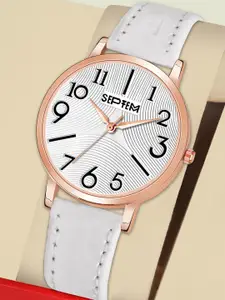 Septem Women White Printed Dial & White Leather Straps Analogue Watch