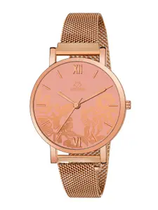 Septem Women Orange Dial & Rose Gold Toned Stainless Steel Bracelet Style Straps Analogue Watch
