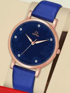 Septem Women Blue Printed Dial & Blue Leather Straps Analogue Watch