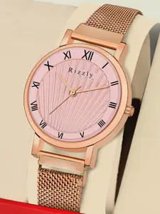 Septem Women Pink Dial & Rose Gold Toned Stainless Steel Bracelet Style Straps Analogue Watch