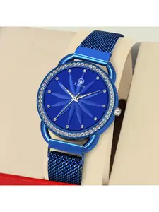 Septem Women Blue Embellished Dial & Blue Stainless Steel Bracelet Style Straps Analogue Watch
