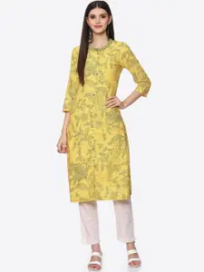 Biba Women Yellow Floral Printed Kurta