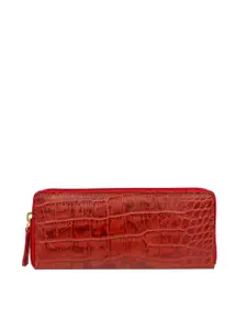 Hidesign Women Red Animal Textured Leather Zip Around Wallet