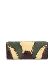 Hidesign Women Brown & Green Colourblocked Applique Leather Two Fold Wallet