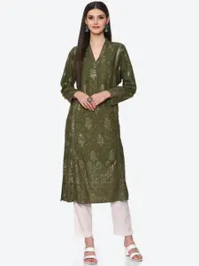 Biba Women Green Ethnic Motifs Printed Kurta