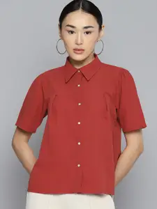 Chemistry Spread Collar Short Sleeves Textured Shirt