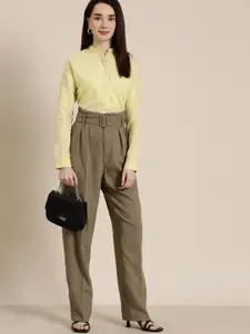 Hancock Women Yellow Standard Slim Fit Linen Cotton Formal Shirt