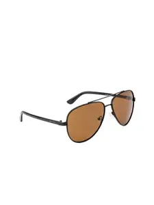 OPIUM Men Brown Lens & Black Aviator Sunglasses with Polarised and UV Protected Lens