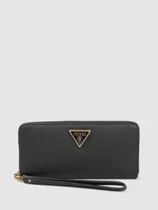 GUESS Women Black Solid Downtown Chic Zip Around Wallet
