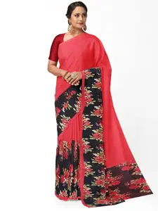 SAADHVI Red & Black Floral Pure Georgette Dharmavaram Saree