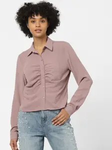 ONLY Women Purple Solid Wrinkle Casual Shirt