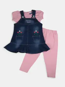 V-Mart Girls Kids Pink & Navy Blue Printed Top with Pyjamas