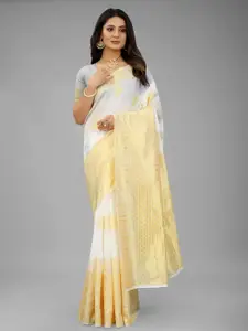 Silk Land White & Gold-Toned Paisley Zari Art Silk Fusion Kasauv Saree