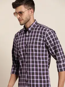 Hancock Men Mauve Slim Fit Tartan Checks Checked Cotton Casual Shirt