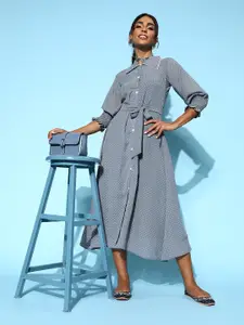 Kvsfab Women  Grey Polka Dotted Statement Collar Dress