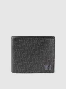 Tommy Hilfiger Men Black Brand Logo Printed Leather Two Fold Wallet