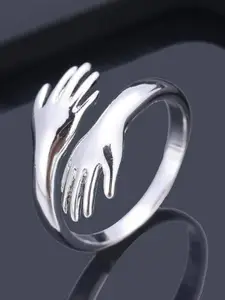 UNIVERSITY TRENDZ Women Silver-Plated Double Hand Hug-Shaped Antique Finger Ring