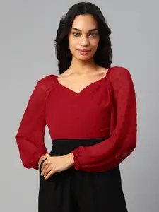plusS Red Sweetheart Neck Smocked Wrap Top