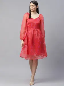 plusS Pink Floral Sweetheart Neck A-Line Dress