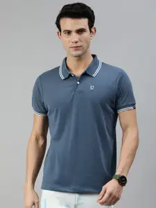 Urbano Fashion Men Grey Polo Collar Slim Fit T-shirt