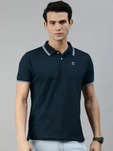 Urbano Fashion Men Navy Blue Polo Collar Slim Fit T-shirt